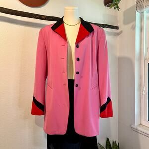 Escada Vintage Pink Wool Germany Made Button Front Blazer Jacket Size 42